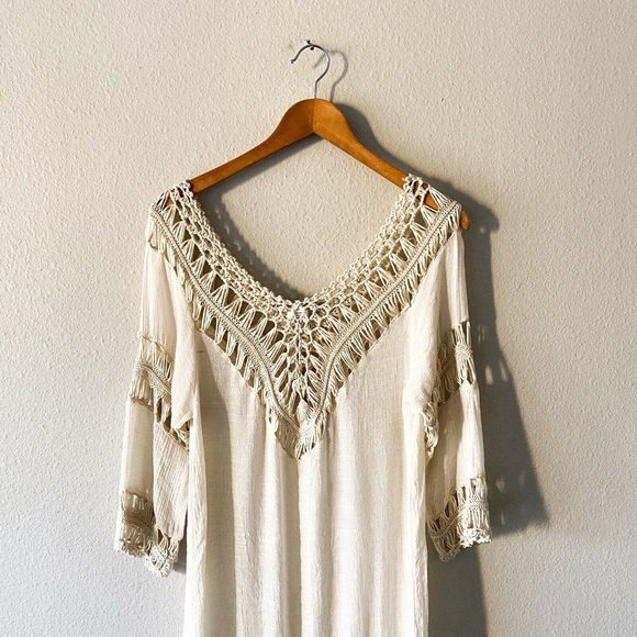 Miss Kelly 1999 cream knit tunic size M/L boho cotton blend - Picture 3 of 8
